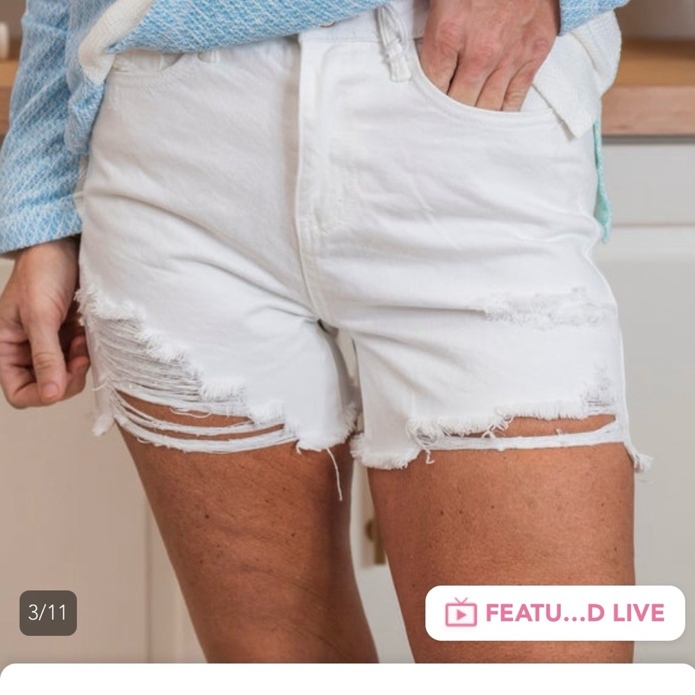 Judy Blue high waist magic destroy white denim shorts